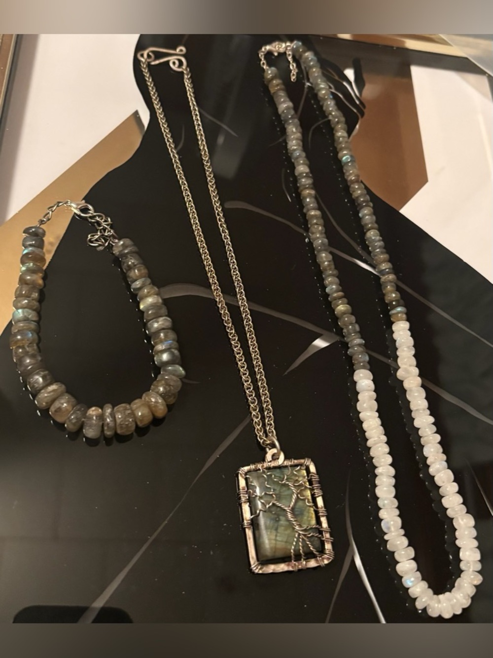 2 Labradorite Necklaces, One W/ Moonstone, & Labradorite Bracelet #331